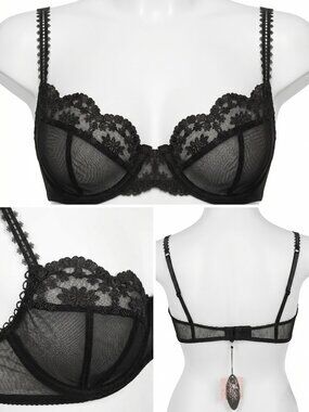 Pfiff Lbqp10 Lace Half Cup Underwire Bra Moonless Night Black 38D NWT